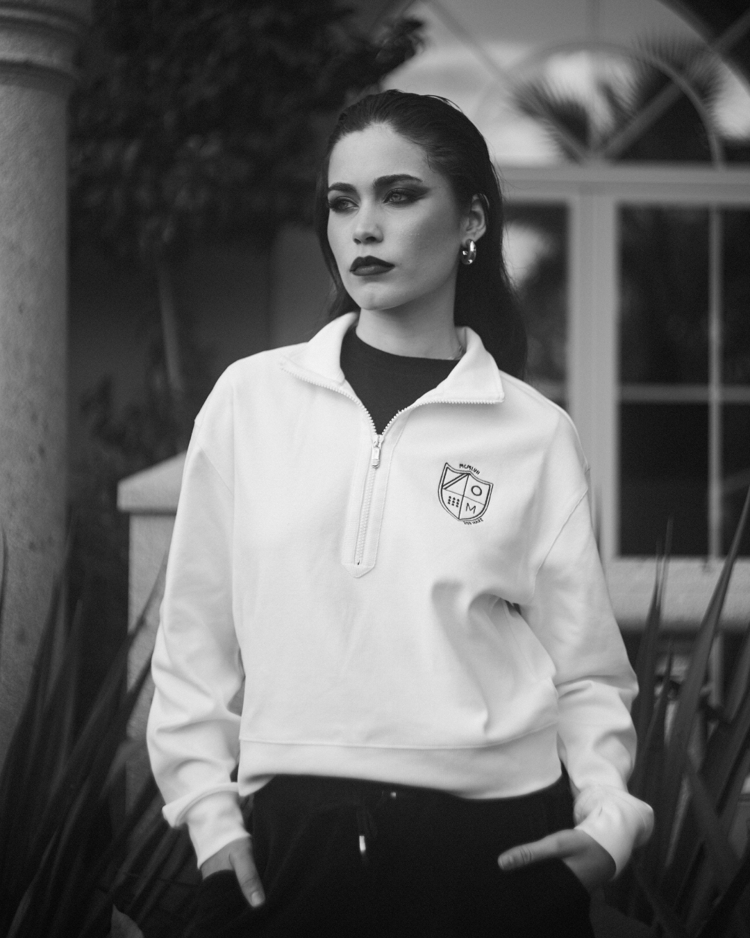 WOMAN 1/4 zip RIB - OFF-WHITE