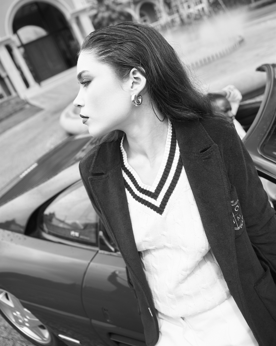 WOMAN CABLE KNIT SWEATER - OFFWHITE / BLACK