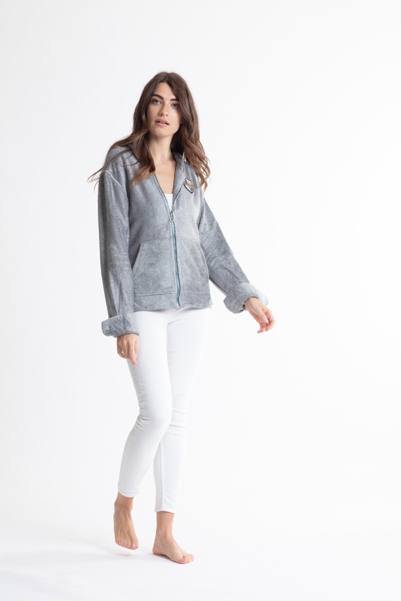 Martinez Hoodie Unisex - XS / Mid grey -Teal crest