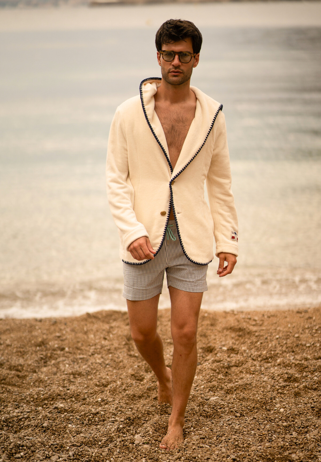 The Tie Break Hoodie Blazer Men - Off white / Navy