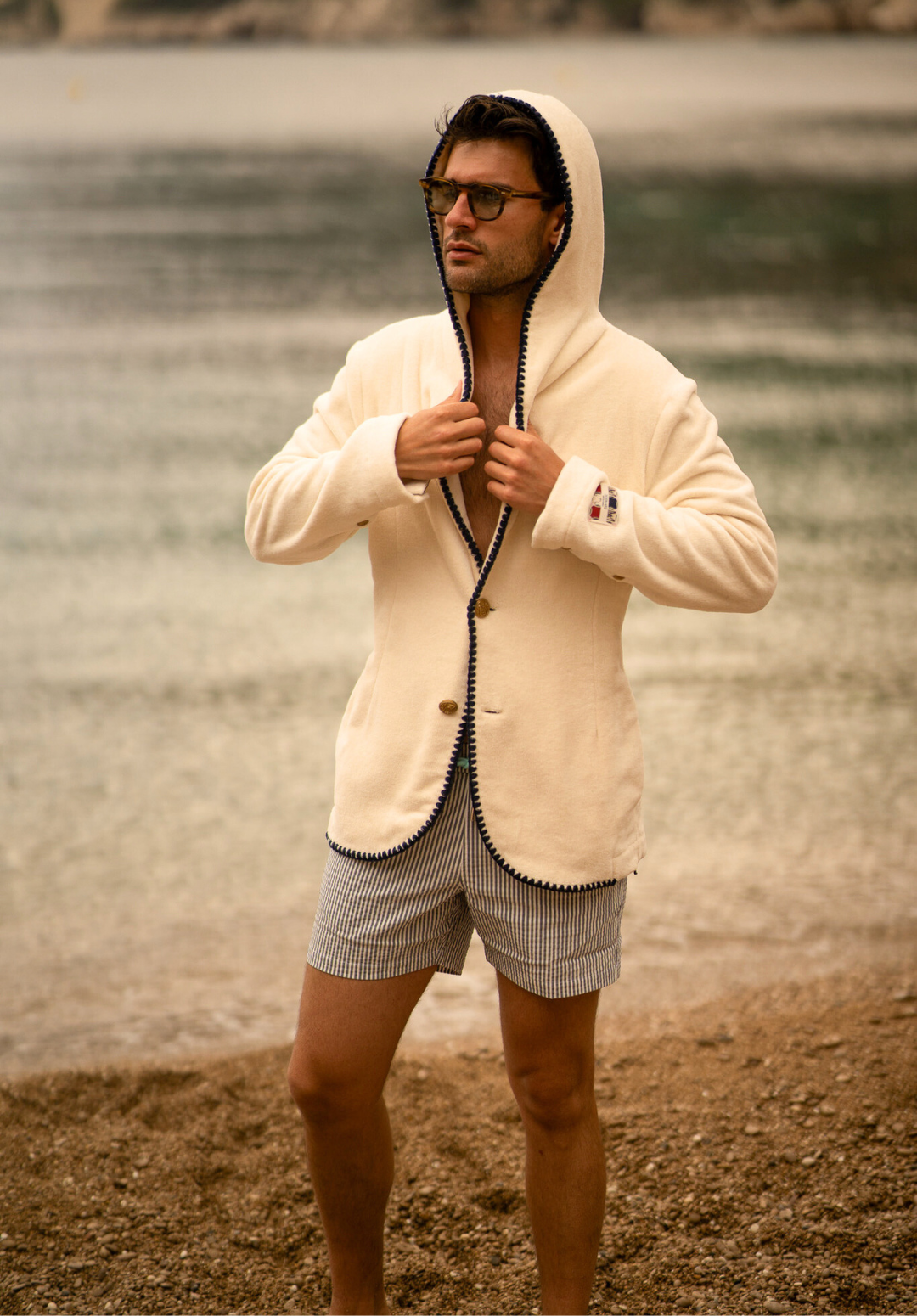 The Tie Break Hoodie Blazer Men - Off white / Navy