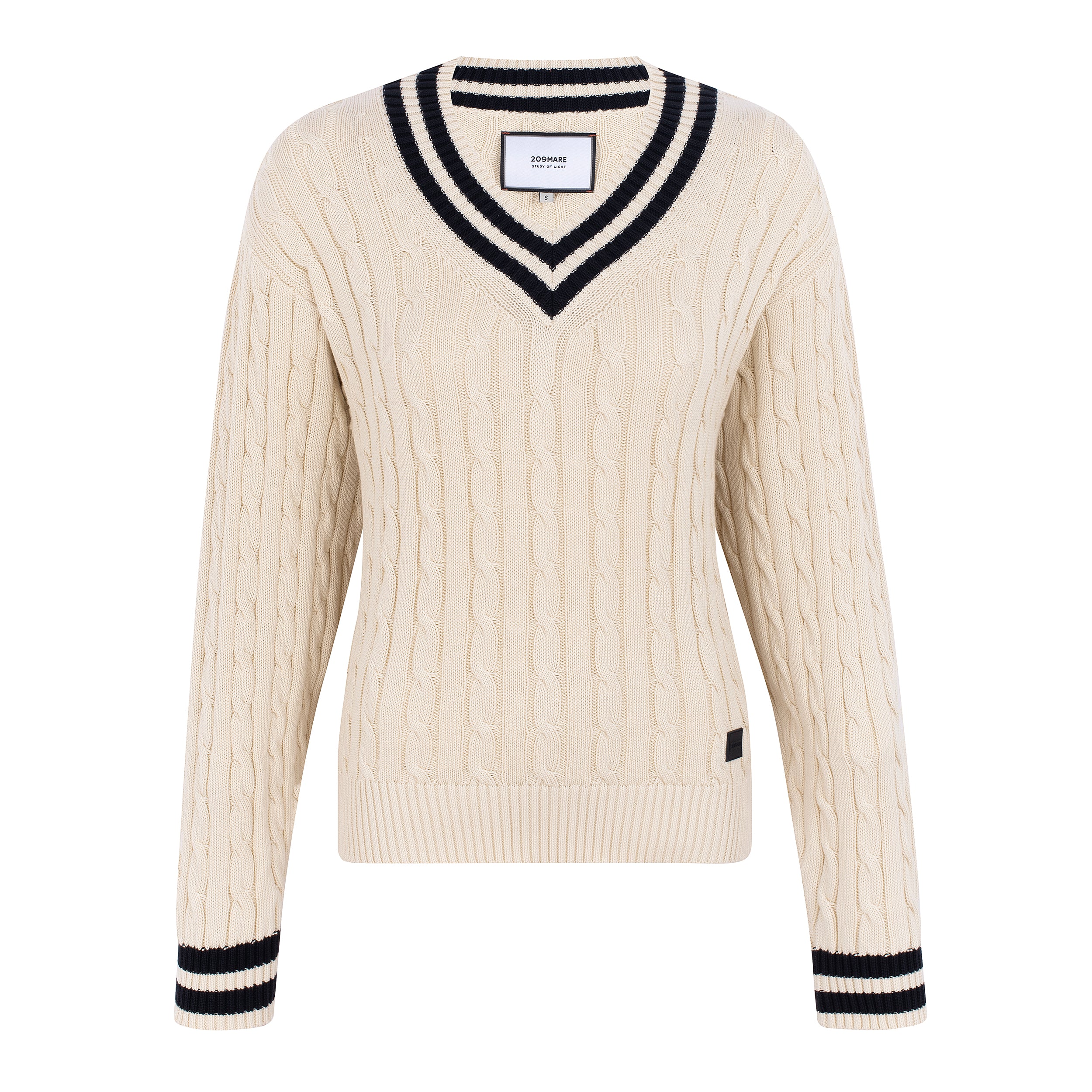 WOMAN CABLE KNIT SWEATER - OFFWHITE / BLACK
