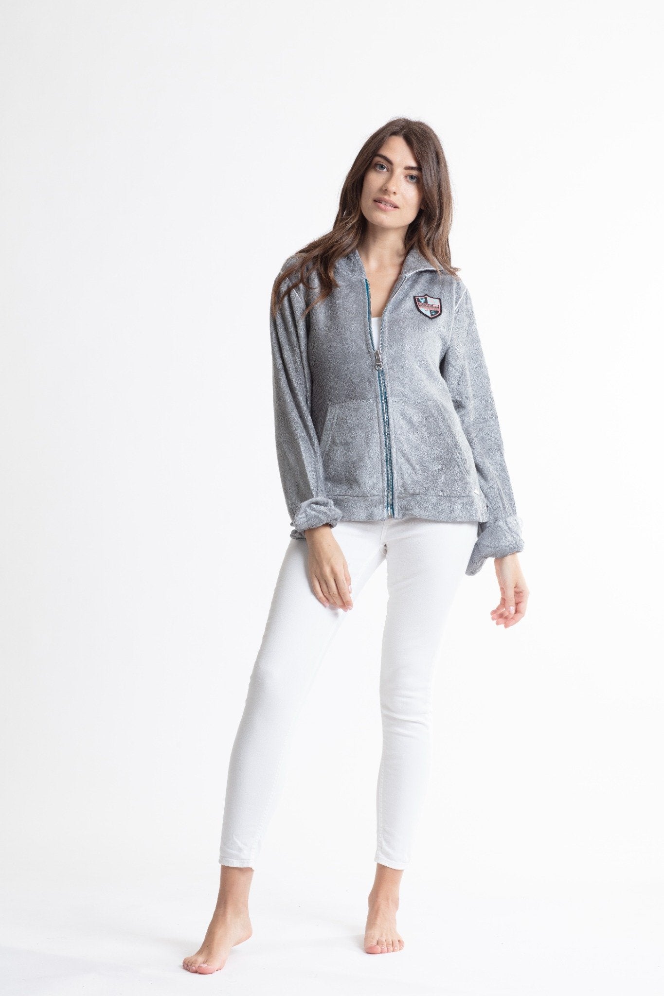 Martinez Hoodie Unisex - XS / Mid grey -Teal crest