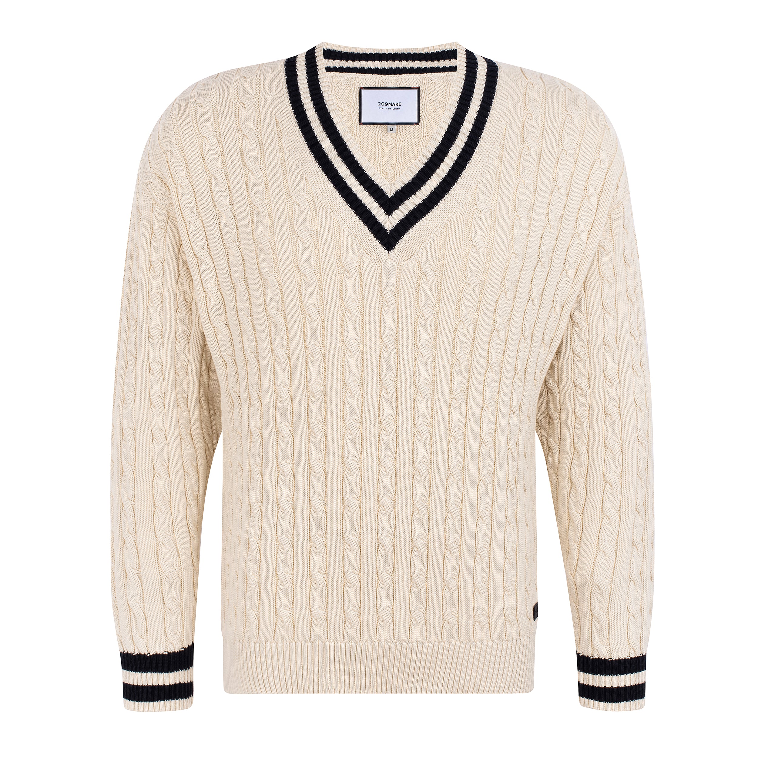 MAN CABLE KNIT SWEATER - OFFWHITE / BLACK