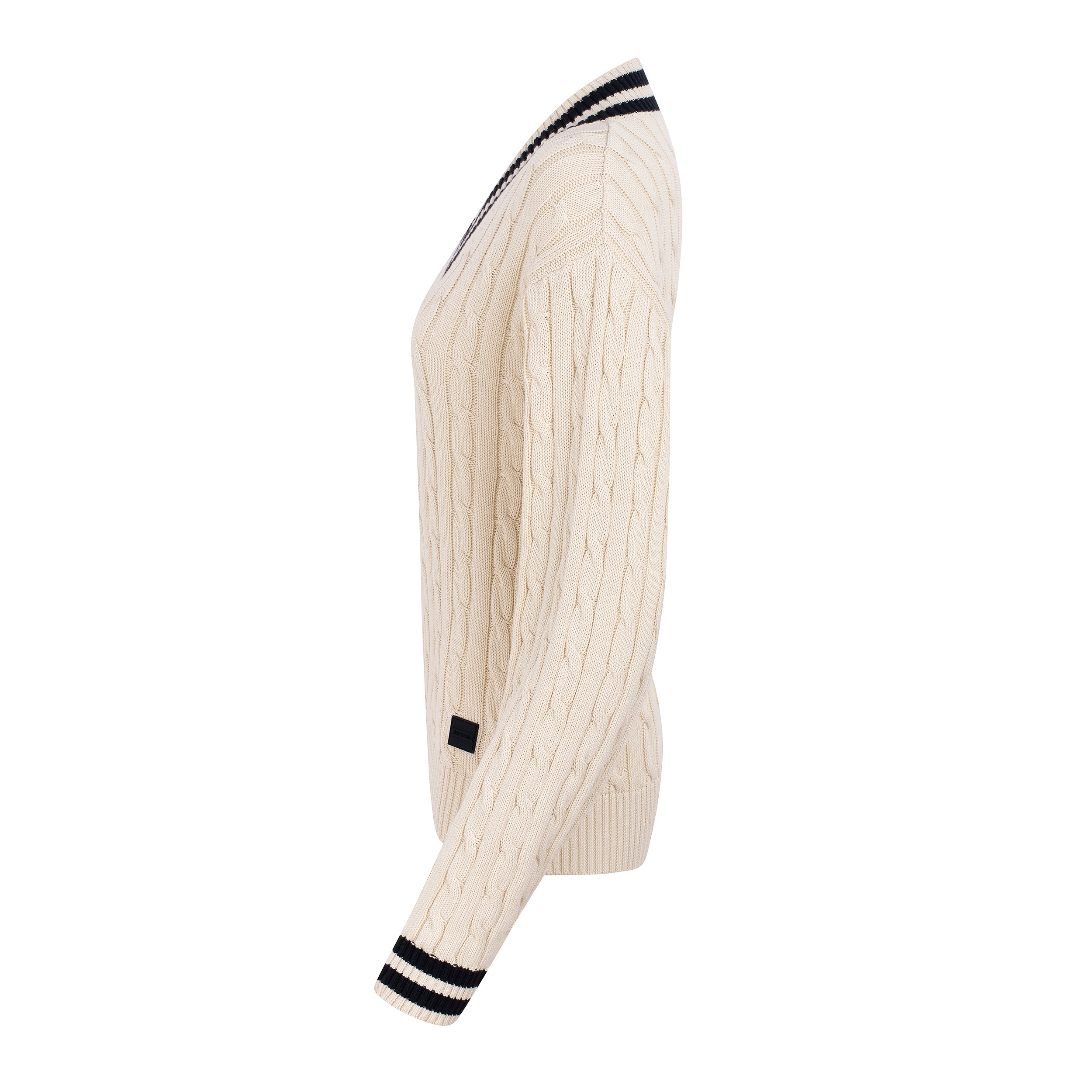 WOMAN CABLE KNIT SWEATER - OFFWHITE / BLACK