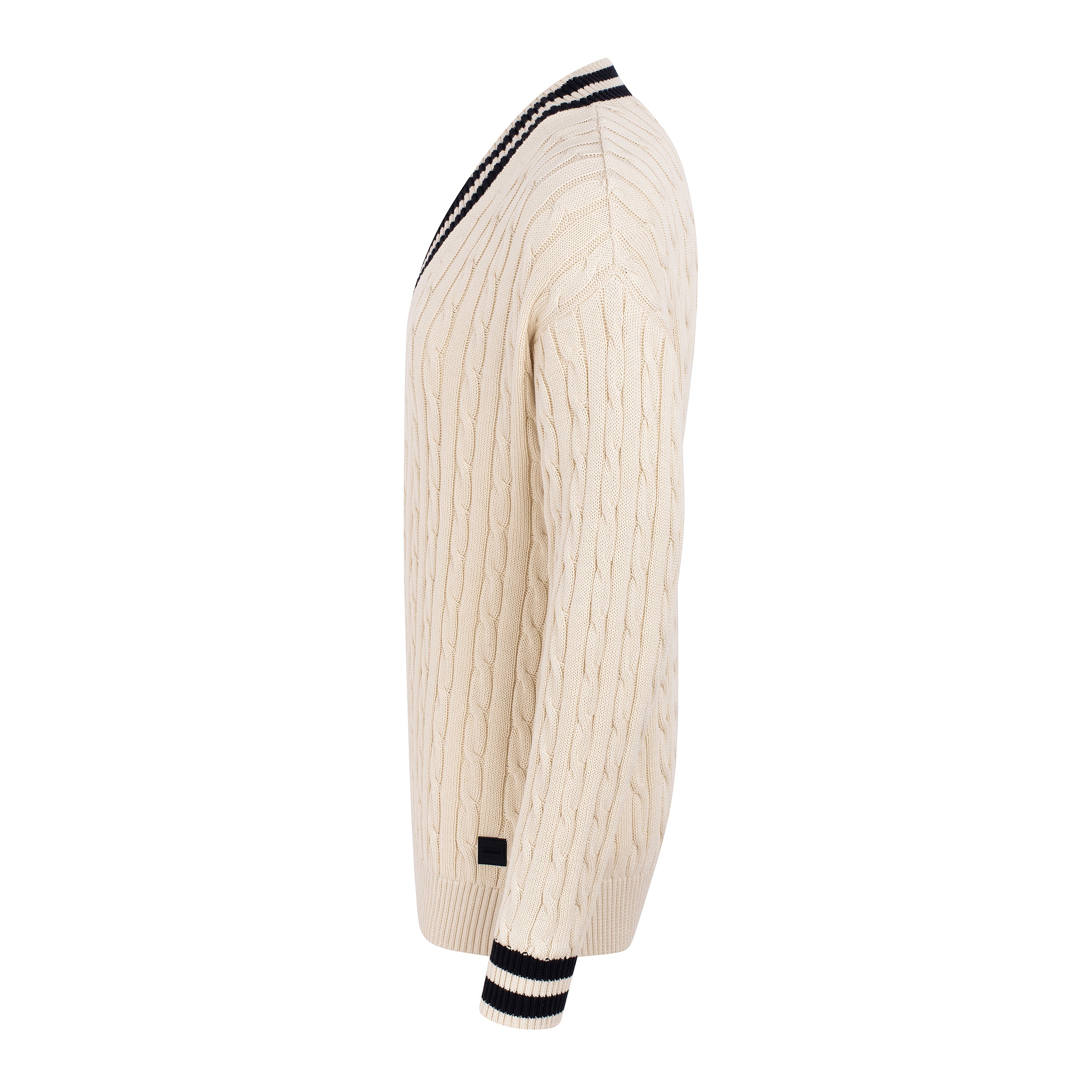 MAN CABLE KNIT SWEATER - OFFWHITE / BLACK